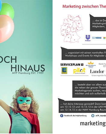 Flyer MTP Hamburg Hoch Hinaus 2016 Kind Luftballon Superheldin